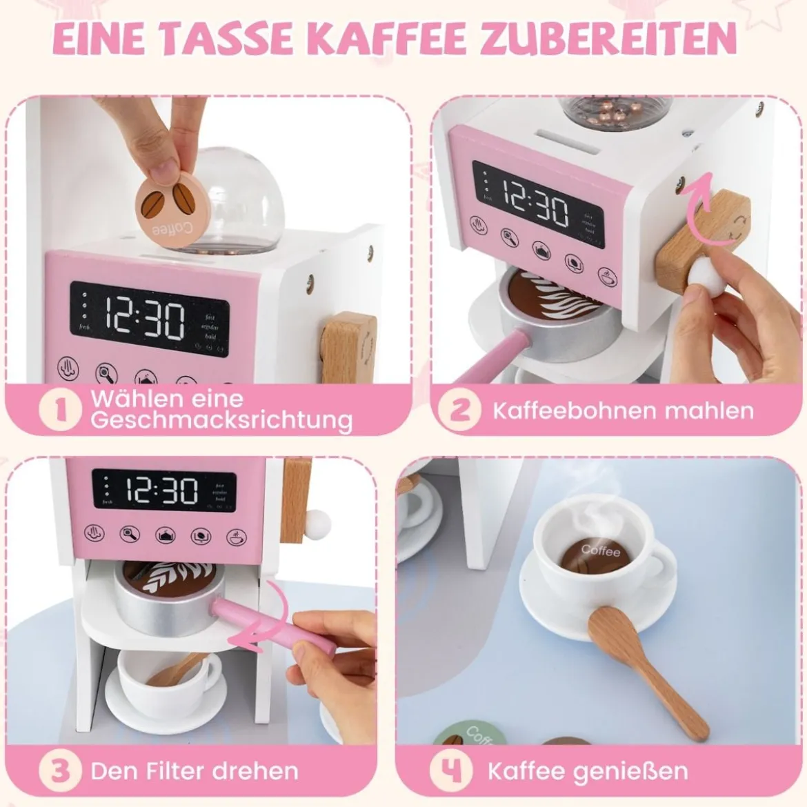 Holz Eck Spielküche mit Sound & Licht & Kaffeemaschine & Rutsche Kleinkind Küchen Spielset