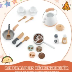 Holz Eck Spielküche mit Sound & Licht & Kaffeemaschine & Rutsche Kleinkind Küchen Spielset