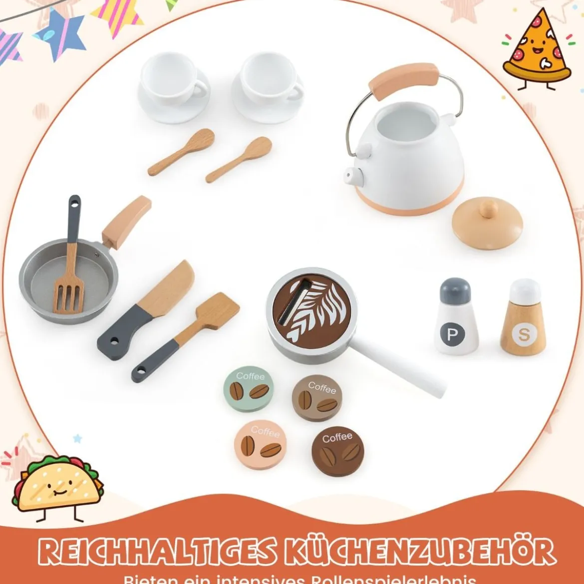 Holz Eck Spielküche mit Sound & Licht & Kaffeemaschine & Rutsche Kleinkind Küchen Spielset