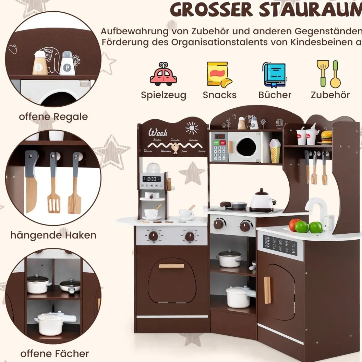 Holz Eck Spielküche mit Sound & Licht & Kaffeemaschine & Rutsche Kleinkind Küchen Spielset