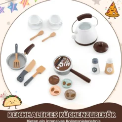 Holz Eck Spielküche mit Sound & Licht & Kaffeemaschine & Rutsche Kleinkind Küchen Spielset