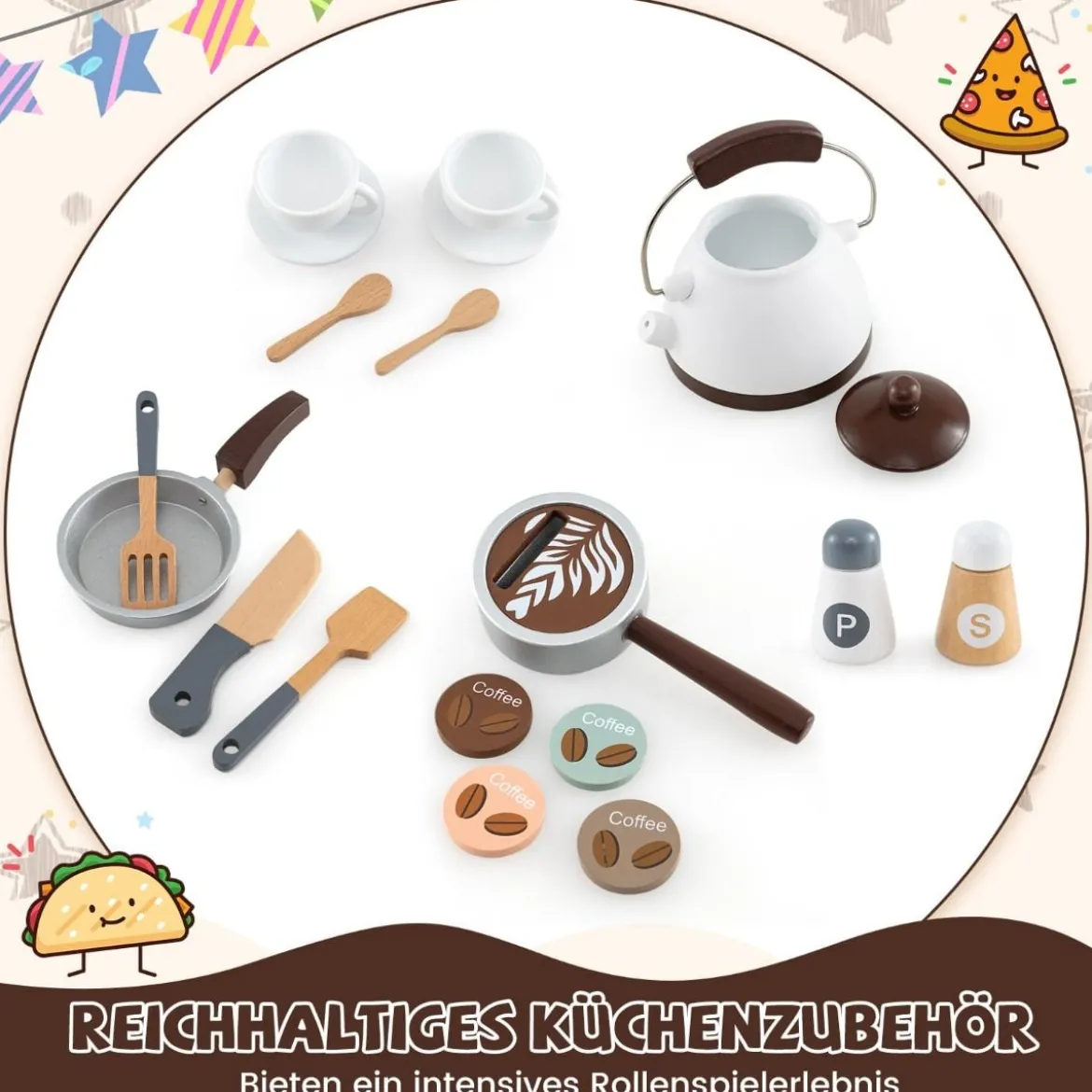 Holz Eck Spielküche mit Sound & Licht & Kaffeemaschine & Rutsche Kleinkind Küchen Spielset