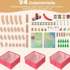 Holzeisenbahn-Set Tisch multifunktionaler Aktivitätentisch für Kinder mit 2 wendbaren Tischplatten Bunt