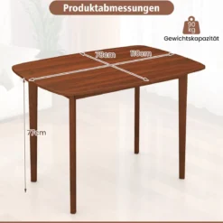 Holzesstisch für 2-4 Personen Rechteckiger Küchentisch mit Gummiholz Beinen Robuster Holztisch