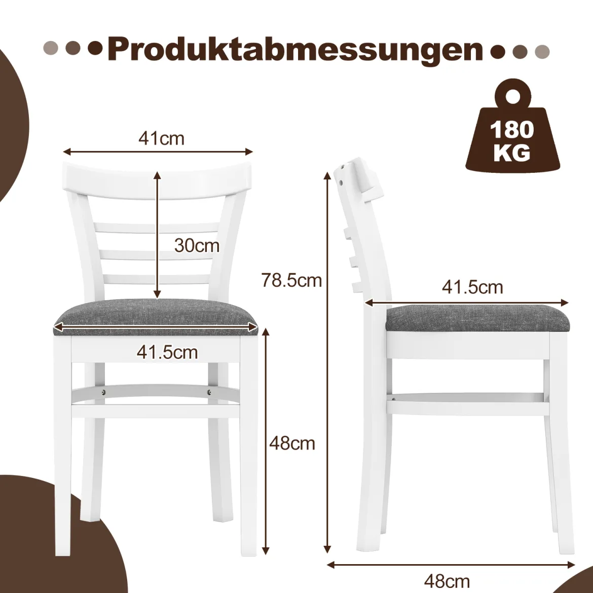 Holz-Esstischstuhlset 2 gepolsterte küchenstühle ohne Armlehnen mit Gummibaumholzbeinen Weiß