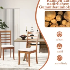 Holz-Esszimmerstuhl-Set aus 2 modern gepolsterter Küchenstuhl mit Gummibaumholz-Beinen Beige