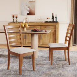 Holz-Esszimmerstuhl-Set aus 2 modern gepolsterter Küchenstuhl mit Gummibaumholz-Beinen Beige