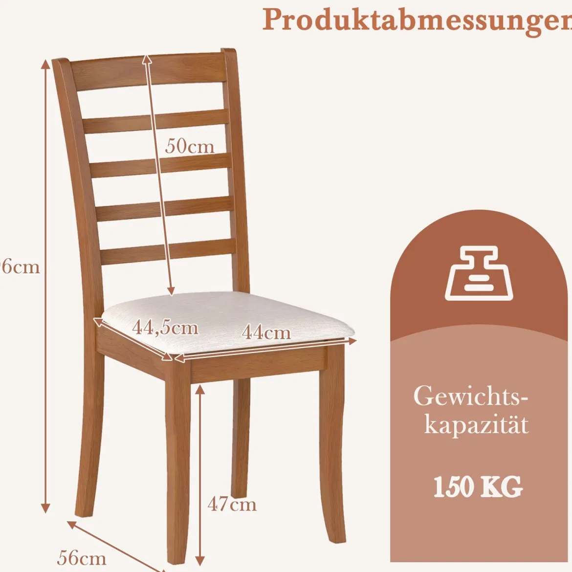 Holz-Esszimmerstuhl-Set aus 2 modern gepolsterter Küchenstuhl mit Gummibaumholz-Beinen Beige