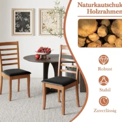 Holz-Esszimmerstuhl-Set aus 2 modern gepolsterter Küchenstuhl mit Gummibaumholz-Beinen Schwarz