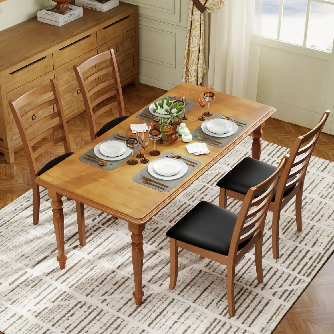 Holz-Esszimmerstuhl-Set aus 2 modern gepolsterter Küchenstuhl mit Gummibaumholz-Beinen Schwarz