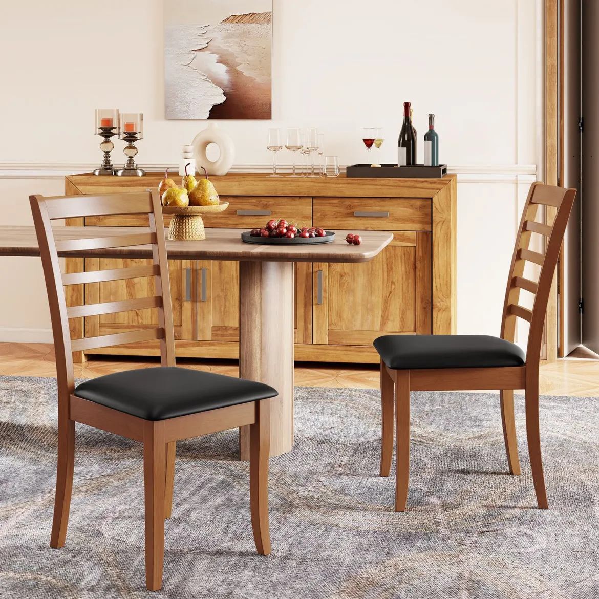 Holz-Esszimmerstuhl-Set aus 2 modern gepolsterter Küchenstuhl mit Gummibaumholz-Beinen Schwarz