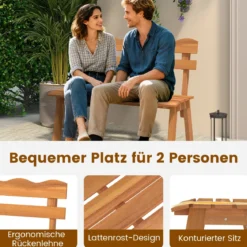 Holz Gartenbank aus Akazienholz bis 360 kg Belastbar 2-Sitzer Balkonbank Wetterfeste Holzbank
