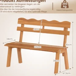 Holz Gartenbank aus Akazienholz bis 360 kg Belastbar 2-Sitzer Balkonbank Wetterfeste Holzbank