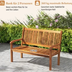 Holz Gartenbank für 2-3 Sitzer Holzbank bis 320 kg Belastbar Sitzbank Parkbank 126 x 63 x 91 cm