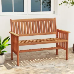 Holz Gartenbank mit Armlehnen 2-Sitzer Sitzbank Wetterfeste Balkonbank Terrassenbank Natur