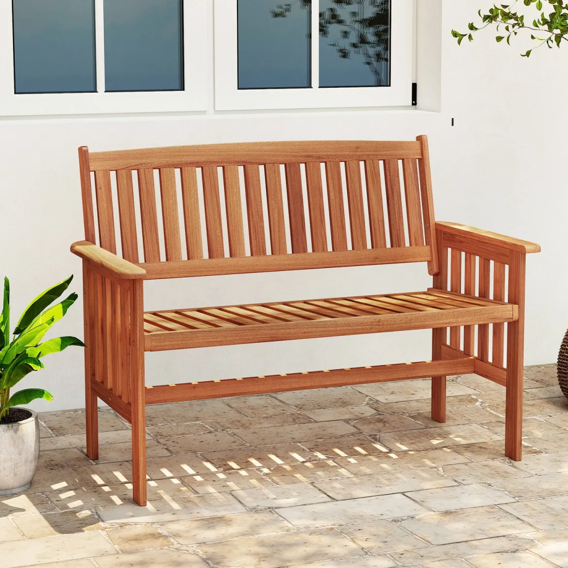 Holz Gartenbank mit Armlehnen 2-Sitzer Sitzbank Wetterfeste Balkonbank Terrassenbank Natur