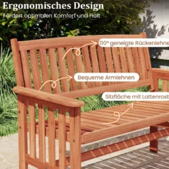 Holz Gartenbank mit Armlehnen 2-Sitzer Sitzbank Wetterfeste Balkonbank Terrassenbank Natur