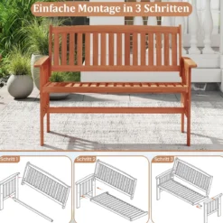 Holz Gartenbank mit Armlehnen 2-Sitzer Sitzbank Wetterfeste Balkonbank Terrassenbank Natur