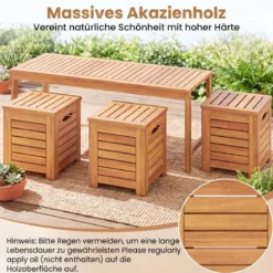 Holz Gartenbank mit 3 Aufbewahrungsboxen 2-Sitzer Balkonbank ohne Lehne Holzbank