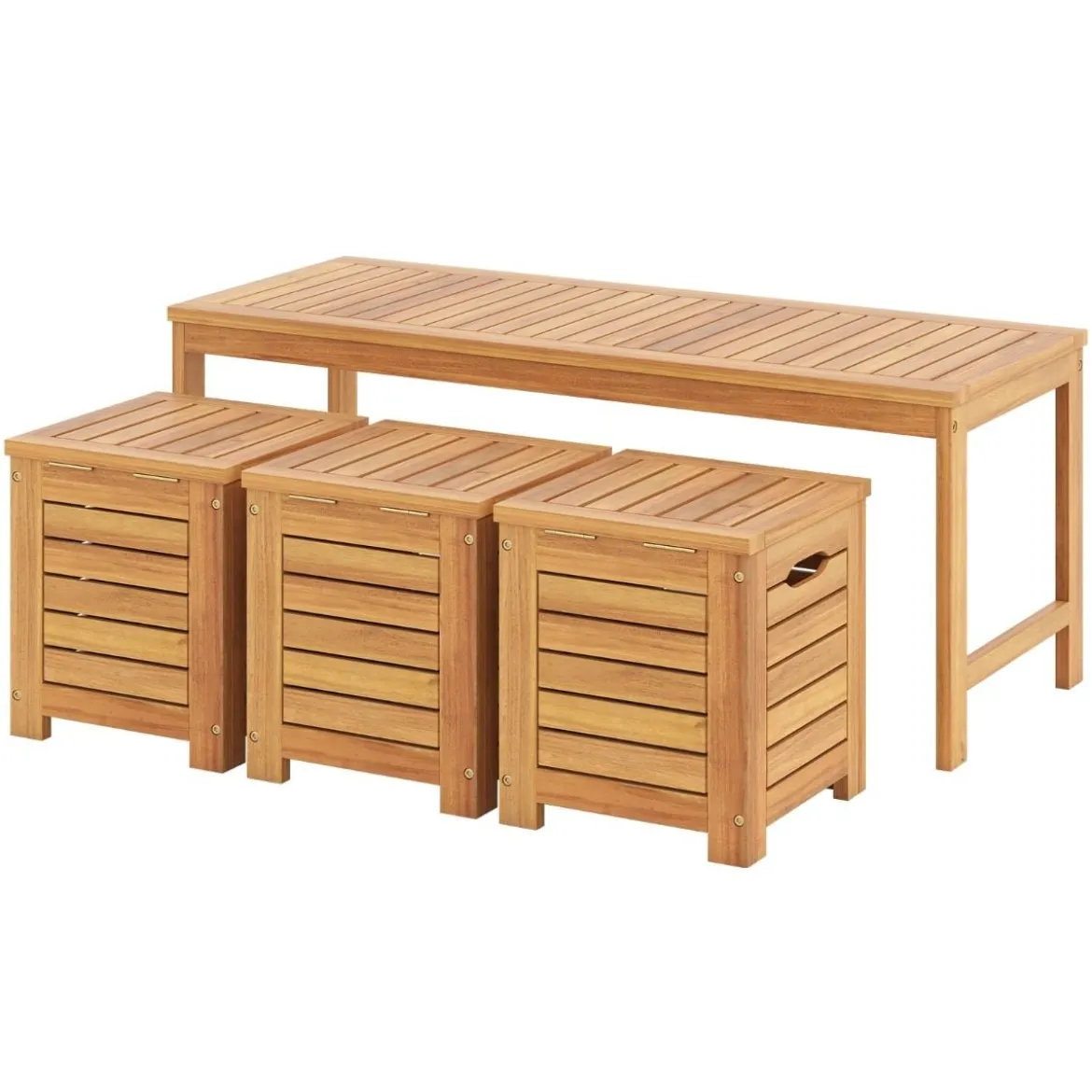 Holz Gartenbank mit 3 Aufbewahrungsboxen 2-Sitzer Balkonbank ohne Lehne Holzbank