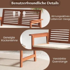 Holz Gartenbank mit Kissen & Rückenlehne 2-Sitzer Parkbank Sitzbank 111 x 62,5 x 81 cm für Terrasse