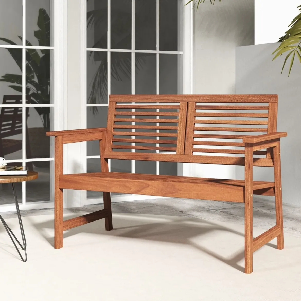 Holz Gartenbank mit Kissen & Rückenlehne 2-Sitzer Parkbank Sitzbank 111 x 62,5 x 81 cm für Terrasse