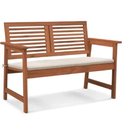 Holz Gartenbank mit Kissen & Rückenlehne 2-Sitzer Parkbank Sitzbank 111 x 62,5 x 81 cm für Terrasse