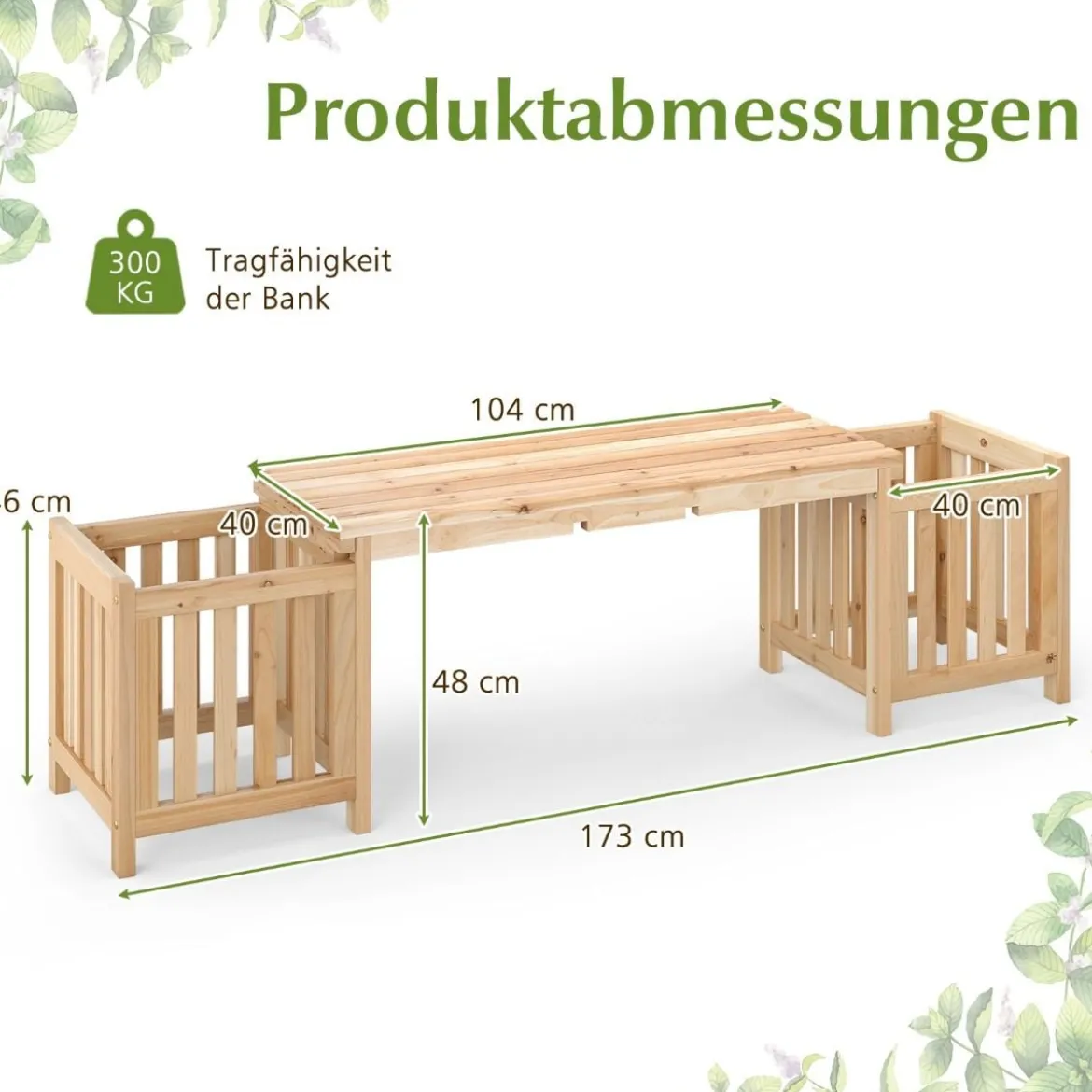 Holz Gartenbank mit Pflanzkasten Holzbank mit 2 seitlichen Blumenkästen 2-Sitzer Sitzbank