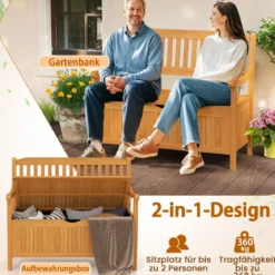 Holz Gartenbank mit Stauraum für 2-Sitzer bis 360kg Belastbar Holzbank Balkonbank Sitzbank