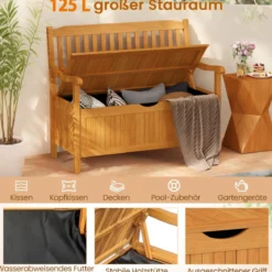 Holz Gartenbank mit Stauraum für 2-Sitzer bis 360kg Belastbar Holzbank Balkonbank Sitzbank