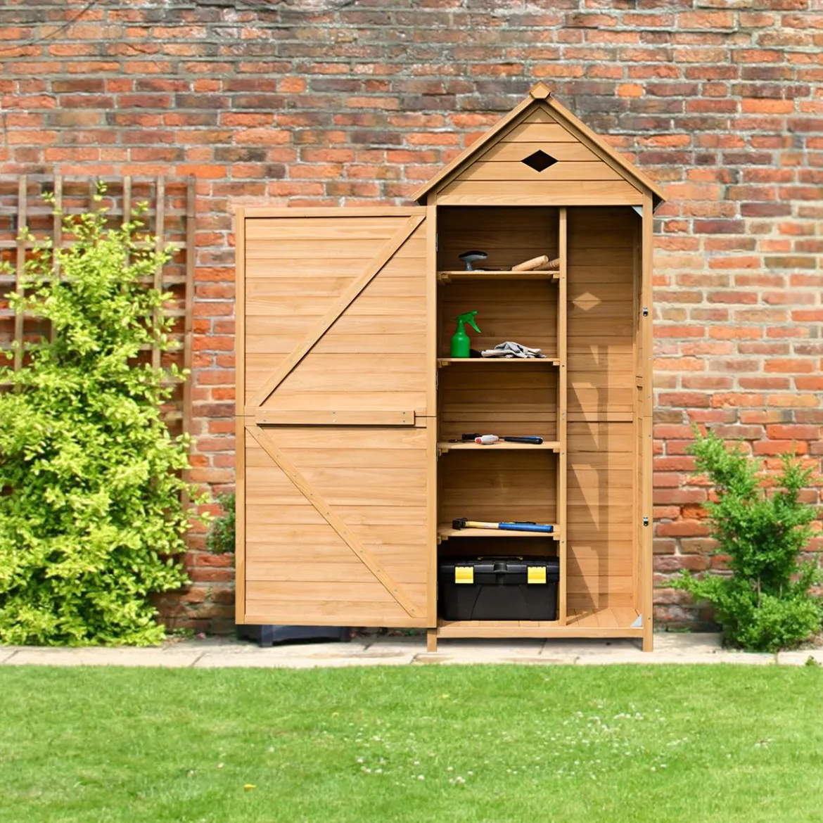 Holz Gartenschrank Gerätehaus Geräteschuppen Geräteschrank 70 x 36 x 177 cm