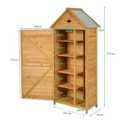 Holz Gartenschrank Gerätehaus Geräteschuppen Geräteschrank 70 x 36 x 177 cm