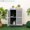 Holz Gartenschrank mit Metall-Platte & 2 Lagerregalen & aufrollbaren Türen Grau