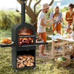 Holzgefeuerter Pizzaofen für den Außenbereich mit Schutzabdeckung 305 cm Pizzastein Pizzaschaufel & Grillrosten