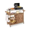 Holz-Grillwagen mit Stauraum Outdoor-Kücheninsel mit Edelstahlarbeitsplatte 3 offene Regalfächer Natur
