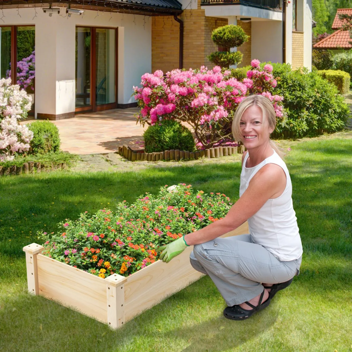 Holz Hochbeet Gartenbeet ohne Boden Kräuterbeet Blumenkasten Pflanzbeet Blumenbeet Natur