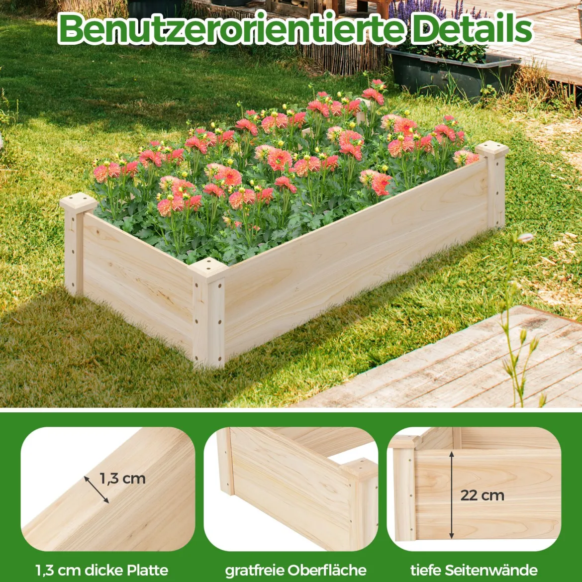 Holz Hochbeet Gartenbeet ohne Boden Kräuterbeet Blumenkasten Pflanzbeet Blumenbeet Natur