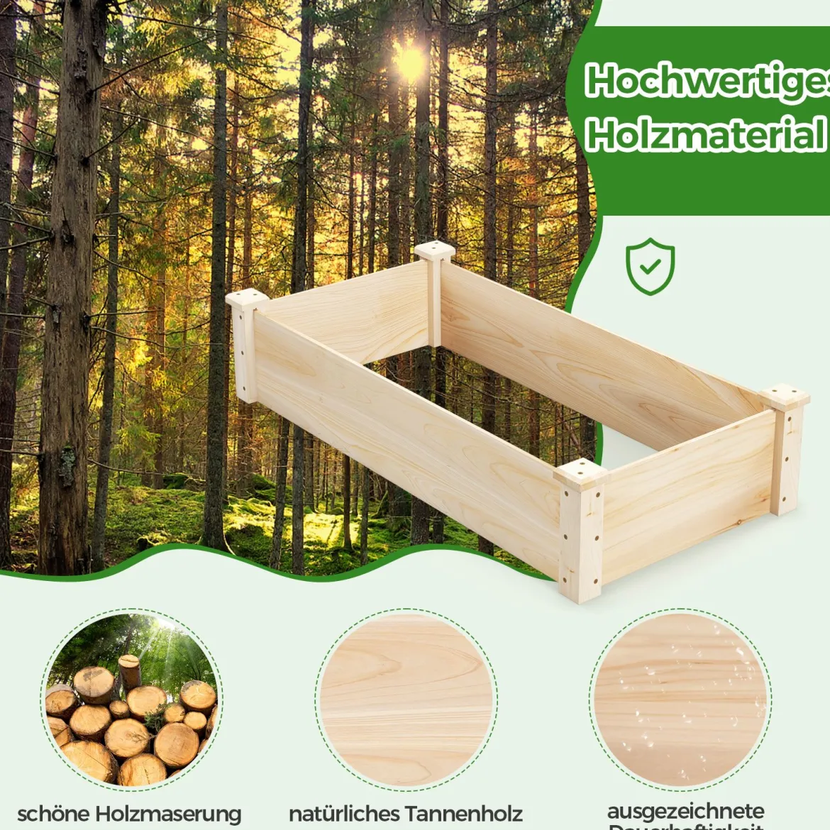 Holz Hochbeet Gartenbeet ohne Boden Kräuterbeet Blumenkasten Pflanzbeet Blumenbeet Natur