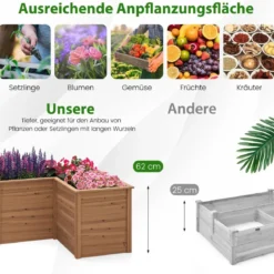 Holz Hochbeet L-förmige Pflanzkasten Pflanzenbeet Kräuterbeet Pflanzkasten für Balkon