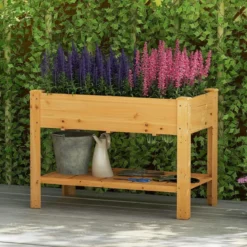 Holz Hochbeet mit Ablage & Entwässerungslöchern Erhöhtes Gartenbeet Pflanzkasten