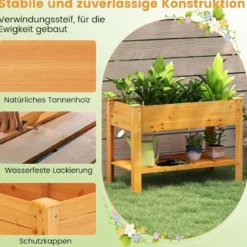 Holz Hochbeet mit Ablage & Entwässerungslöchern Erhöhtes Gartenbeet Pflanzkasten
