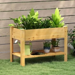 Holz Hochbeet mit Ablage & Entwässerungslöchern Erhöhtes Gartenbeet Pflanzkasten