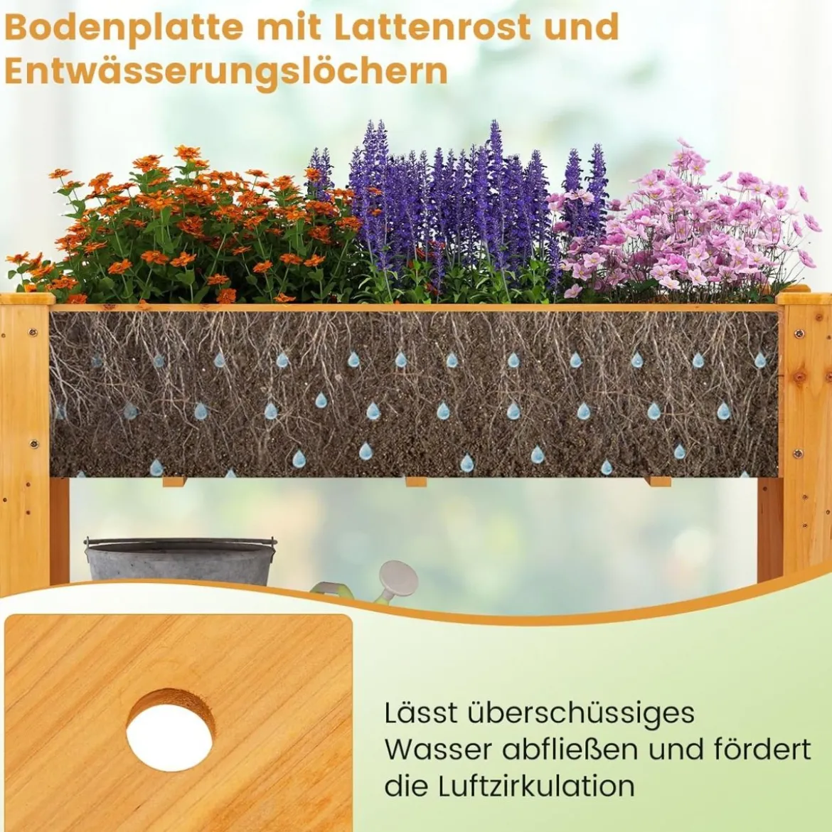 Holz Hochbeet mit Ablage & Entwässerungslöchern Erhöhtes Gartenbeet Pflanzkasten