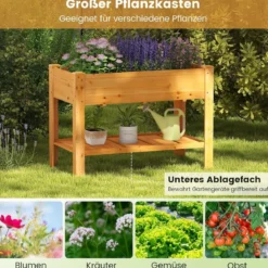 Holz Hochbeet mit Ablage & Entwässerungslöchern Erhöhtes Gartenbeet Pflanzkasten