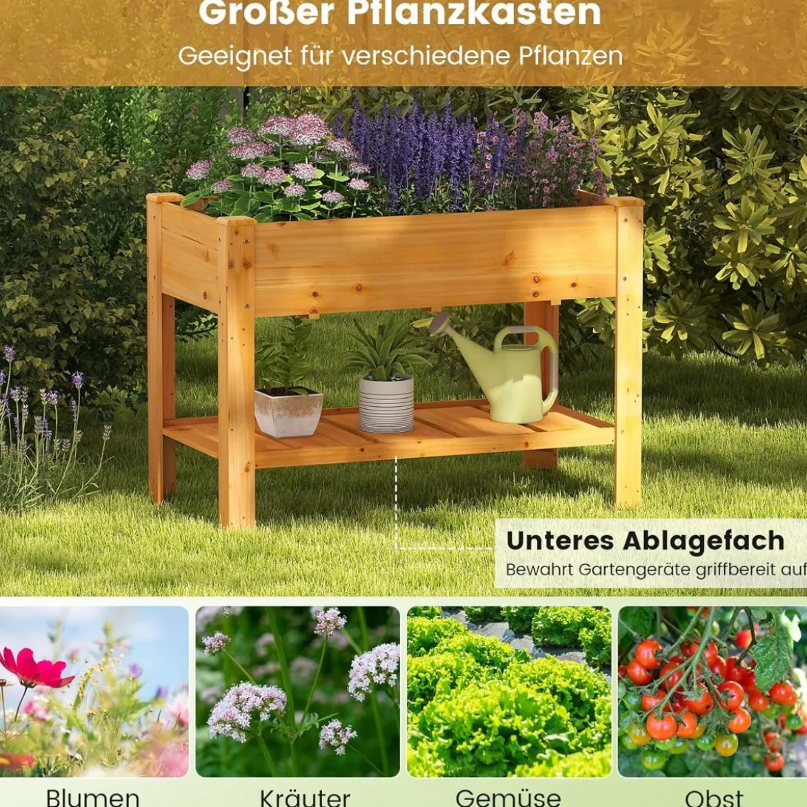 Holz Hochbeet mit Ablage & Entwässerungslöchern Erhöhtes Gartenbeet Pflanzkasten
