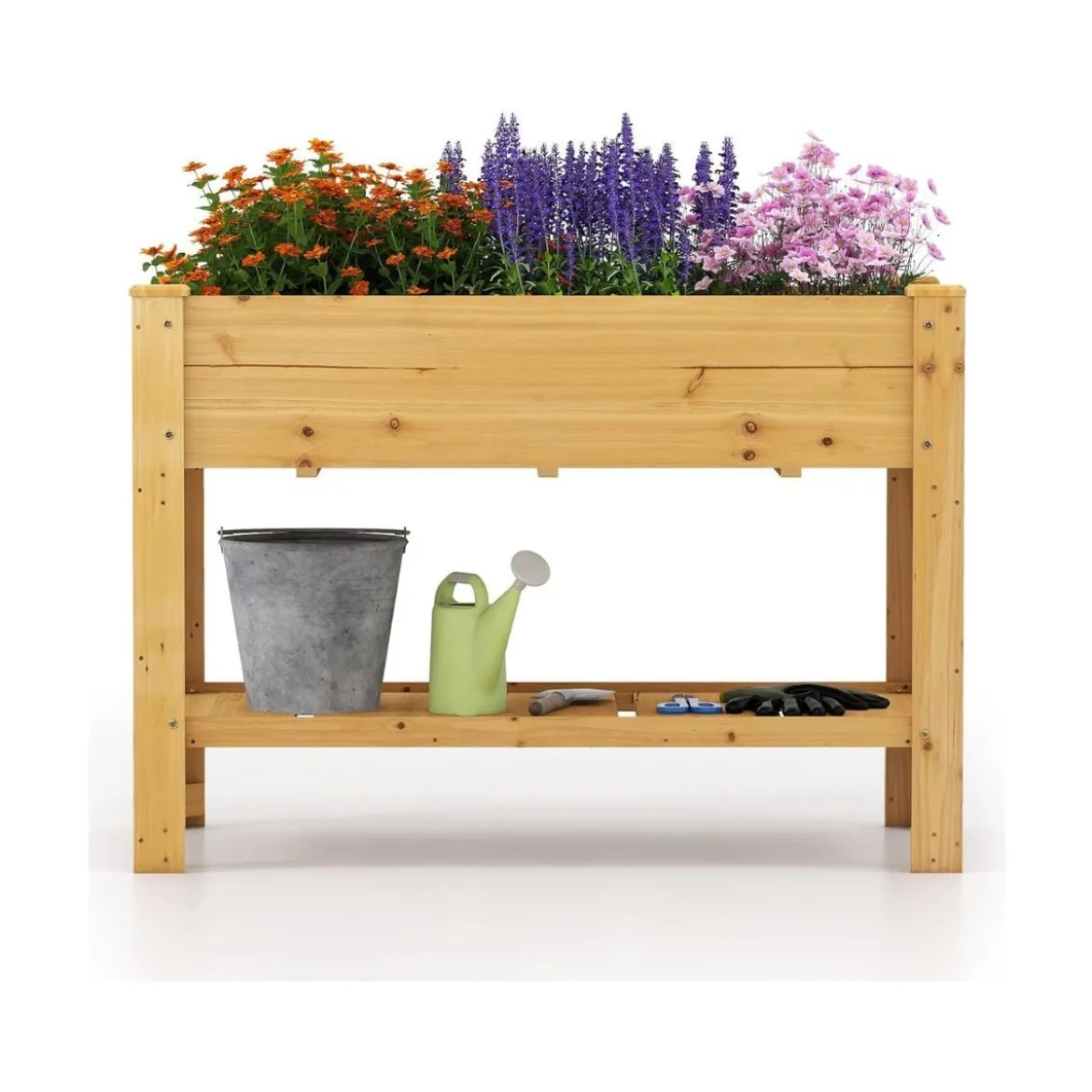 Holz Hochbeet mit Ablage & Entwässerungslöchern Erhöhtes Gartenbeet Pflanzkasten
