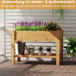 Holz Hochbeet mit Ablage & Entwässerungslöchern Erhöhtes Gartenbeet Pflanzkasten