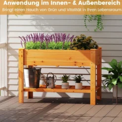 Holz Hochbeet mit Ablage & Entwässerungslöchern Erhöhtes Gartenbeet Pflanzkasten