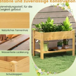 Holz Hochbeet mit Ablage & Entwässerungslöchern Erhöhtes Gartenbeet Pflanzkasten