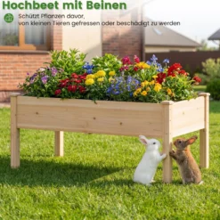 Holz Hochbeet mit Ablauflöchern Pflanzkasten bis 130 kg Rechteckiges Kräuterbeet Anzuchtbeet